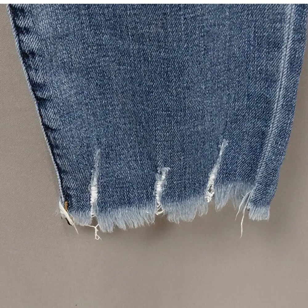 KUT from the Kloth Blue Distressed Raw Hem Straight Leg Jeans Women Size 4